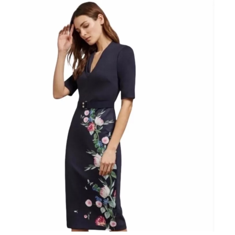 Ted Baker London Nora Fantasia Sheath Bodycon Midi Pencil Dress Short Sleeve
